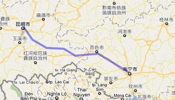 云桂铁路起于广西南宁市的南宁站,止于云南省昆明市的昆明南新客站