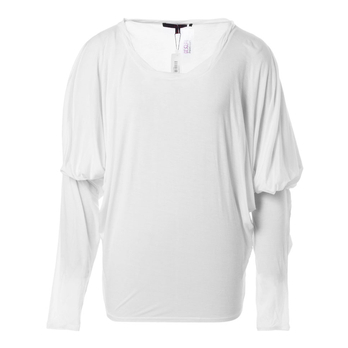 EQ:IQ白色圆领宽松版蝙蝠袖女士长袖T恤 - T恤