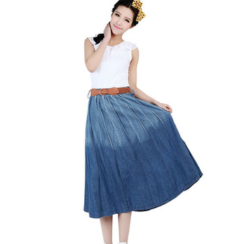 exTime夏日2013新款气质水洗渐变牛仔长裙 N