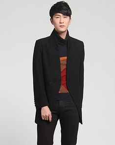 黑色燕尾服下摆立领风衣 - 风衣\/男士上衣\/男装