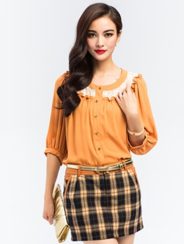 Ceanis \/ 荷叶边蝙蝠七分袖衬衣 - 衬衫\/男士上衣