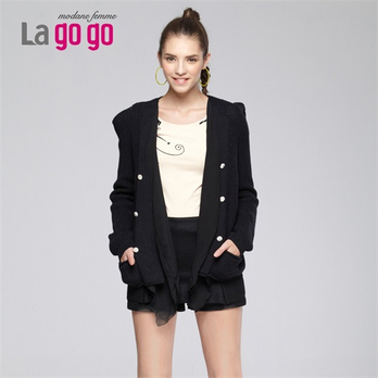 lagogo拉谷谷休闲<em>纯色</em>基础<em>针织衫开衫</em>外套文艺