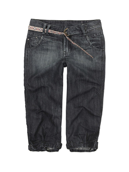 宝贝双星腰带灰黑牛仔中裤 - 牛仔裤\/女裤\/女装