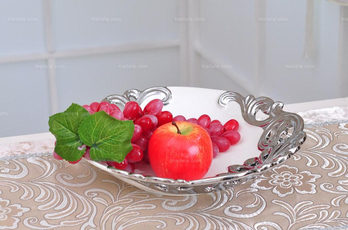景德镇陶瓷镀银镂空圆形雕刻装饰水果盘 - 果盆