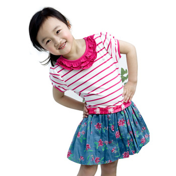 红黄蓝童装 2012<em>夏装</em> <em>女童</em>彩条短袖<em>连衣裙</em>118