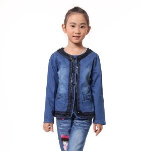 le 酷比乐 童装2013春装 花边无领 女童<em>牛仔衫</em> 