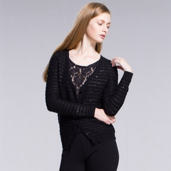 佐丹奴女 亮片镂空条纹<em>开衫针织衫</em>01353583 镂