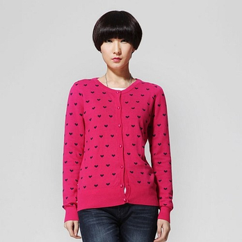 唐狮 秋装 女<em>圆领</em>提花<em>开衫</em>111321045302 <em>玫红</em>