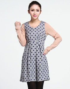 灰\/蓝色圆点百搭无袖连衣裙 - 连衣裙\/裙子\/女装