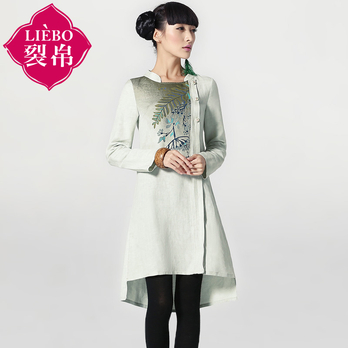 集团庆 2014春夏新款立领印花长袖衬衫 宽松中