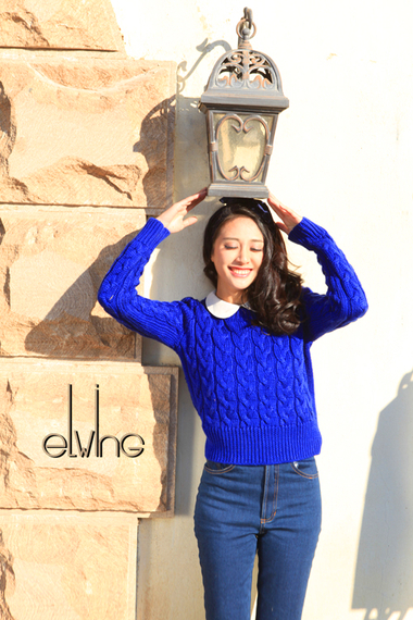 ELWING 独家原创设计制作 复古<em>宝蓝色</em>短款羊