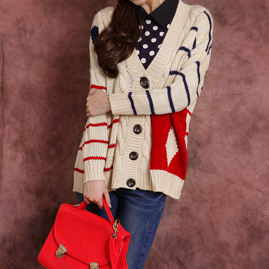 又见小夕^2012秋冬装新品女装 <em>复古V领条纹</em>麻