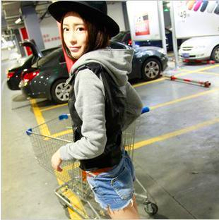 yidudu2012春装新款PU拼<em>皮马甲</em>外套 <em>女</em>长袖 带