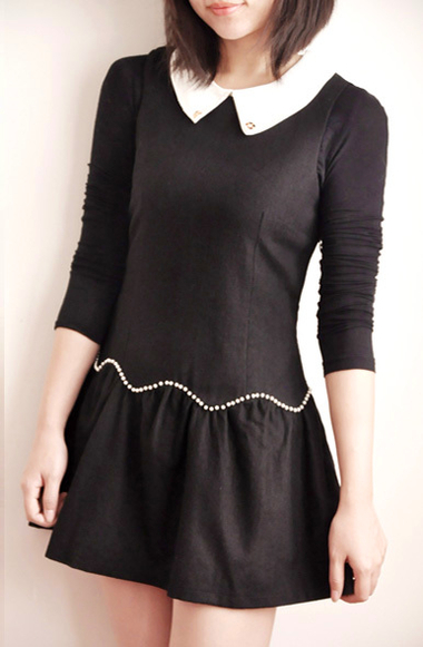 正。MIUMIU风 <em>假领子</em> 珍珠 蓬蓬下摆 无袖 <em>毛呢</em>