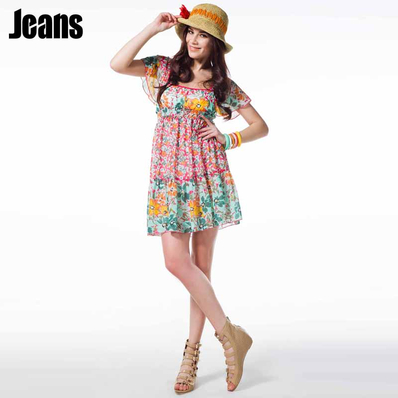 [特惠]PEACEBIRD 太平鸟女装 高腰碎花连衣裙