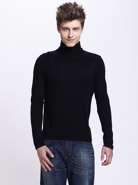 合材质男士高领毛衣