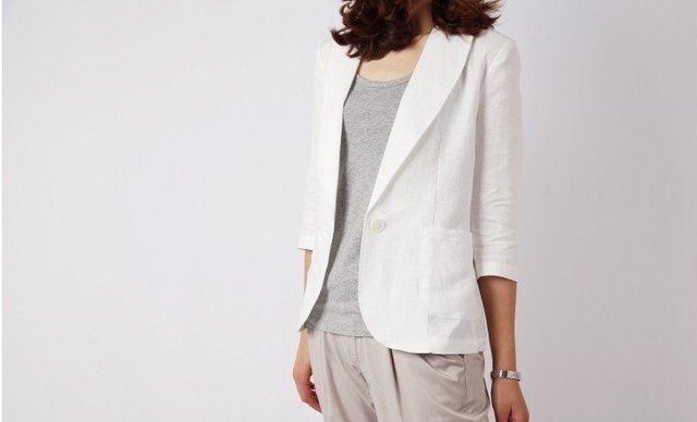 纯亚麻修身百搭休闲女士小西服1件
