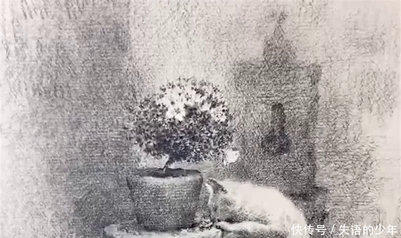 美术生画纸上画猫,开头不如小学生,看到成画:又