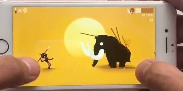 有一款游戏里面一个原始人拿着长矛扔大象,黄