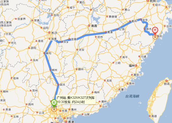 从广州到浙江温州的火车路线地图_360问答