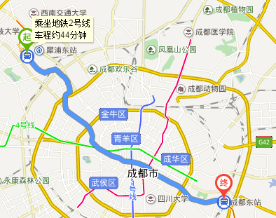 百草路地铁站到成都东站坐地铁大约多少时间急