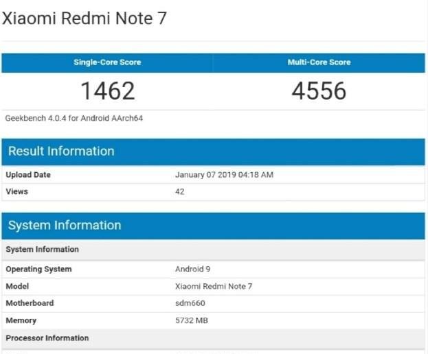 Redmi旗舰红米Note7跑分曝光骁龙660+6G运
