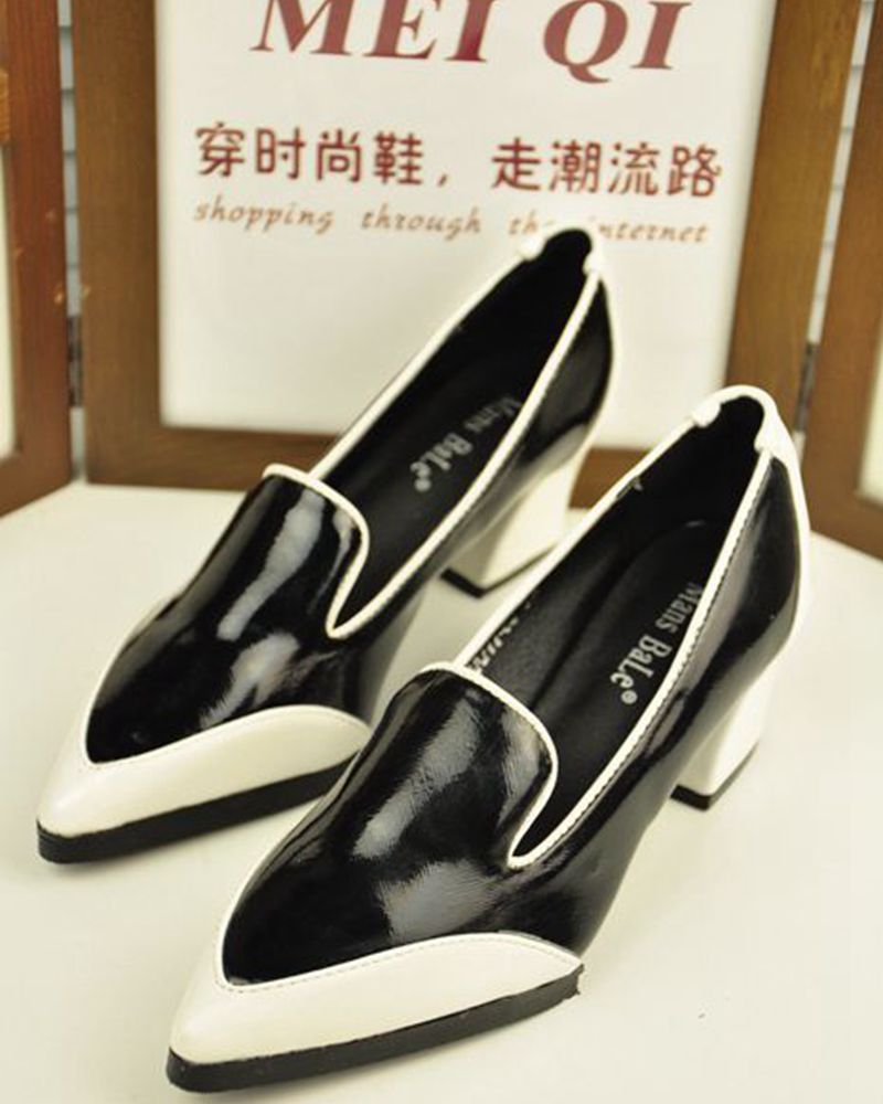 <em>美丽说蘑菇街女鞋</em> <em>时尚</em>百搭金属尖头黑色超高