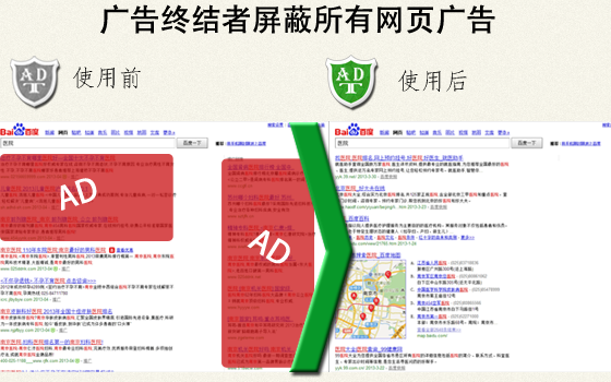 广告终结者屏蔽所有网页广告（使用前后对比）