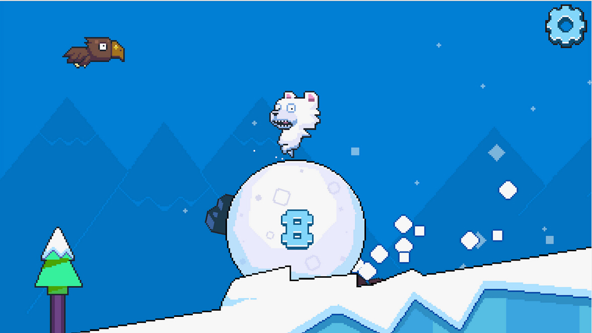 《翻滚吧北极熊 Roller Polar》又叫《滚雪球》是一款以滚雪球为题材的敏捷小游戏,游戏一开始就有一头北极熊躺在雪地上喘粗气。为什么喘粗气呢?因为人家刚从疯狂的雪球上摔下来。玩家的目的是让北极熊尽可能久地待在一个疯狂的雪球上。那么,这个失控的雪球有多疯狂呢?它可以将沿途的一切石头、树木,甚至是动物都卷上来再甩出去,而北极熊则要在雪球上做出连续的跳跃动作以躲避被卷上来的障碍物或动物。