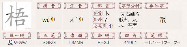 "梧"字的基本信息