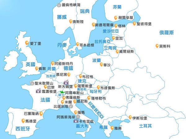 求欧洲旅游的地图