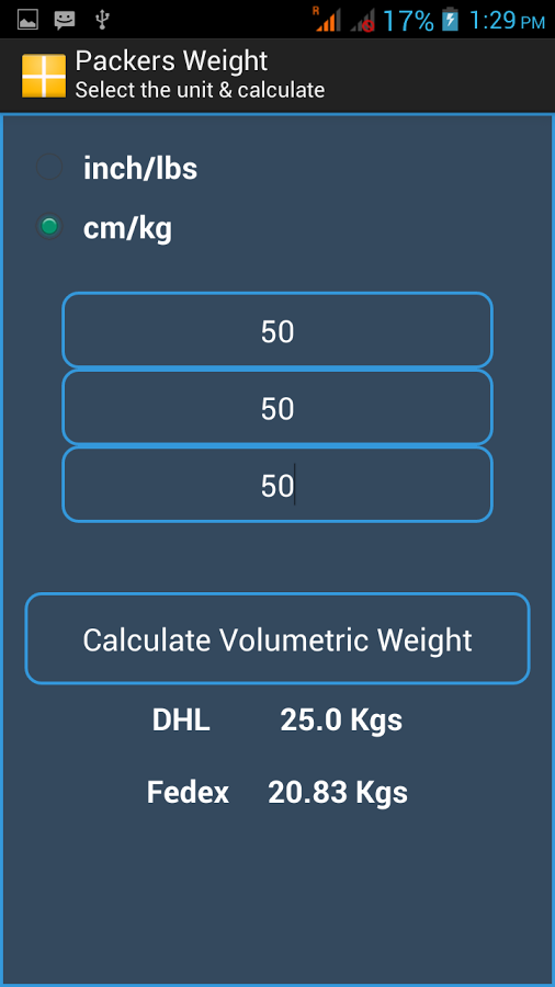 Packers Volumetric Weight截图2