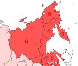 划分为9大地区的俄罗斯远东地区