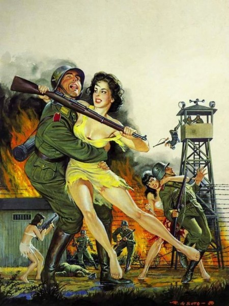 美国二战插画:带着美女与法西斯鬼子战斗