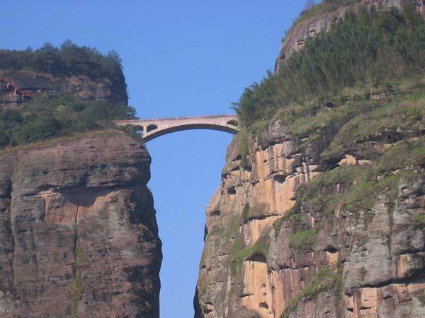 有两座山,山上有两座房子,中间有个拱桥,这是哪里 ?