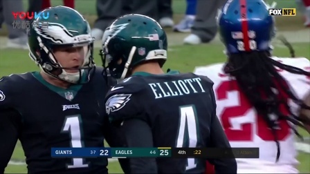 【NFL第12周比赛集锦】巨人22-25老鹰
