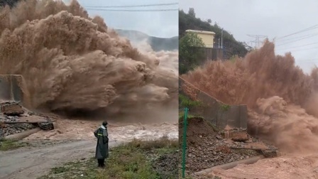 山西清徐乌马河洪水决堤 上万群众转移 直击祁县水库泄洪现场