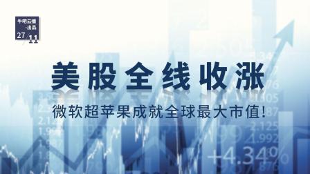 牛吧报道 美股全线收涨微软超苹果成就全球最大市值