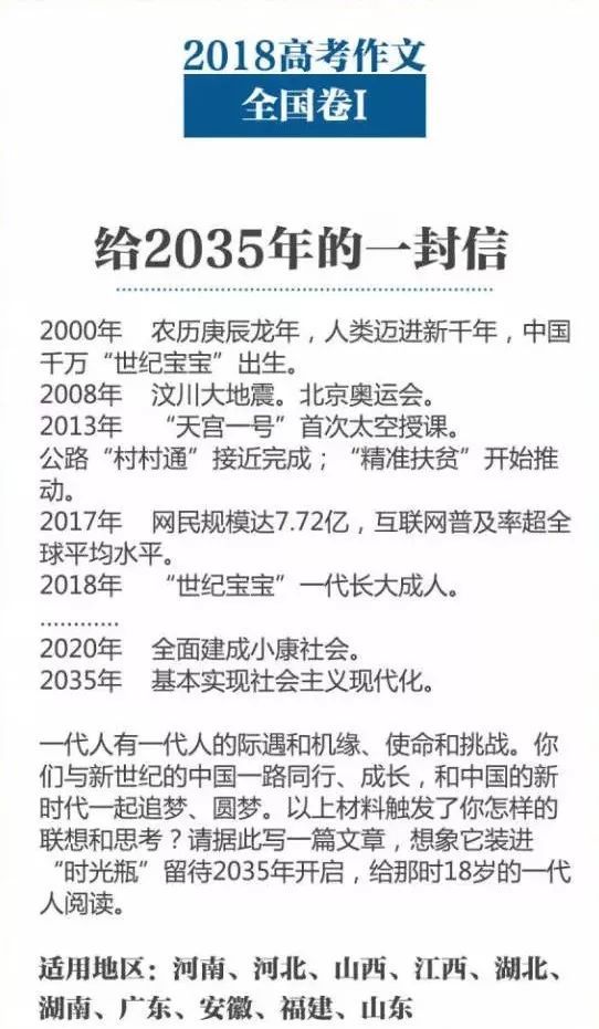 原来,此次全国卷1的高考作文为《给2035年的一封信》